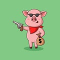 Cute cartoon pig mafia brings money