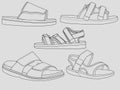 Set of outline Cool strap sandals. strap sandals outline drawing vector, strap sandals drawn in a sketch style, strap sandals trai