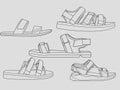 Set of outline Cool strap sandals. strap sandals outline drawing vector, strap sandals drawn in a sketch style, strap sandals trai