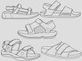 Set of outline Cool strap sandals. strap sandals outline drawing vector, strap sandals drawn in a sketch style, strap sandals trai