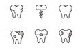 collection of simple dental icon designs. set of healthy teeth, cavities and dentures
