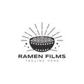 Ramen noodle bowl film cinema logo vector icon illustration Royalty Free Stock Photo