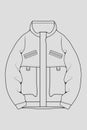 Windbreaker jacket technical fashion illustration sketch, long sleeves, welt pockets. template front sketch jacket, with grey colo Royalty Free Stock Photo