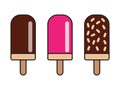 Set of ice cream bar on a stick in flat style vector illustration. Chocolate ice cream bar, Chocolate Almond Nuts Ice Cream bar.