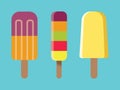 Set of fruit colorful ice cream bar on stick in flat style, vector illustration. Ice cream, lolly ice icons set, Flat design. Royalty Free Stock Photo