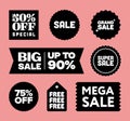 Set of Black And White Promo Sale Signs and Special Offers, Modern Minimalistic Vector Badges Collection in Flat Design.