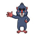 Cute little mandrill cartoon waving hand