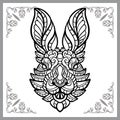 Rabbit head zentangle arts, isolated on white background