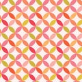 Mid century modern leaf circle seamless pattern in pink, red, coral and green.