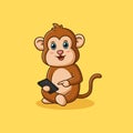 Funny monkey playing smartphone. Isolated chimpanzee cartoon character Royalty Free Stock Photo