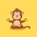 Cute monkey meditating. Isolated chimpanzee cartoon character