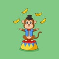 Cute monkey circus banana trowhing