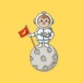 Cartoon astronaut monkey character holding flag