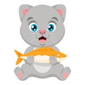 Cute cat cartoon holding a fish Royalty Free Stock Photo