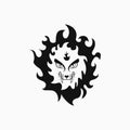 lion head and fire logo concept. creative, animal, flat, silhouette and beast logotype