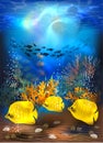 Underwater tropical card with Clarion Angelfish, vector Royalty Free Stock Photo