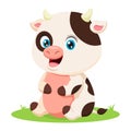 Cute little cow cartoon sitting in grass Royalty Free Stock Photo