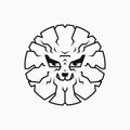 Lion head circle logo concept. animal, character, hand drawn and line art style Royalty Free Stock Photo