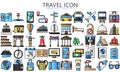 Tour and travel lineal multi color icons set Royalty Free Stock Photo