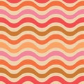 Abstract retro funky waves seamless pattern in pink, orange, red ,mustard green and yellow Royalty Free Stock Photo