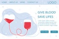 Web template website design banner Give blood Save life. Medical landing page