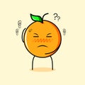 cute orange character with thiking expression, one hand on head and close eyes Royalty Free Stock Photo