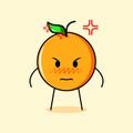 cute orange cartoon with angry expression. green and yellow. stand and stare Royalty Free Stock Photo