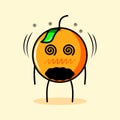 cute orange character with leaf, dizzy expression, mouth open and tired. cartoon, emoticon, fresh, outline and mascot logotype Royalty Free Stock Photo