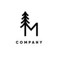 Letter M Pine Tree Logo Design Vertor Icon Graphic Emblem Illustration