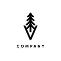 Letter V Pine Tree Logo Design Vertor Icon Graphic Emblem Illustration