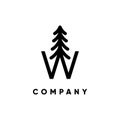 Letter W Pine Tree Logo Design Vertor Icon Graphic Emblem Illustration