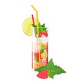 Mojito cocktail with strawberry, lime and mint isolated on white background. Vector fruit illustration Royalty Free Stock Photo