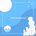 winter background with frame, tree, snowflakes and circle