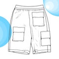 Short pants outline drawing vector, short pants in a sketch style, trainers template outline, vector Illustration. Royalty Free Stock Photo