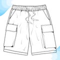 Short pants outline drawing vector, short pants in a sketch style, trainers template outline, vector Illustration. Royalty Free Stock Photo