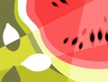 Abstract fruit illustration of watermelon and seeds.