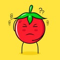 cute tomato character with thiking expression, one hand on head and close eyes Royalty Free Stock Photo