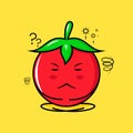 cute tomato character with thinking expression, close eyes and sit cross-legged