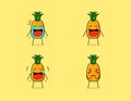 collection of cute pineapple cartoon character with crying and sad expressions