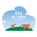 Happy eid al Adha elements with goats, sheep, cows, and camels Royalty Free Stock Photo