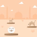 Happy eid al Adha elements with goats, sheep, cows, and camels Royalty Free Stock Photo