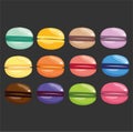 appetizing and delicious macaroons. various colors.