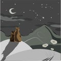 two bears watch the stars. vector illustration