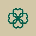 Clover flower logo. Ornamental, decorative petals icon. Intertwined lines