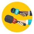 Paparazzi hands holding microphones vector icon