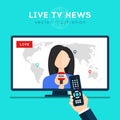 Live news on TV with female newsreader Royalty Free Stock Photo