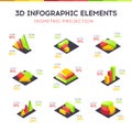 Isometric 3D vector graphs and charts Royalty Free Stock Photo