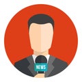 Man newsreader with microphone vector icon in circle