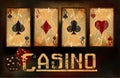Casino wallpaper with dice and poker cards Royalty Free Stock Photo