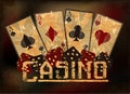 Casino banner with dice and poker cards Royalty Free Stock Photo